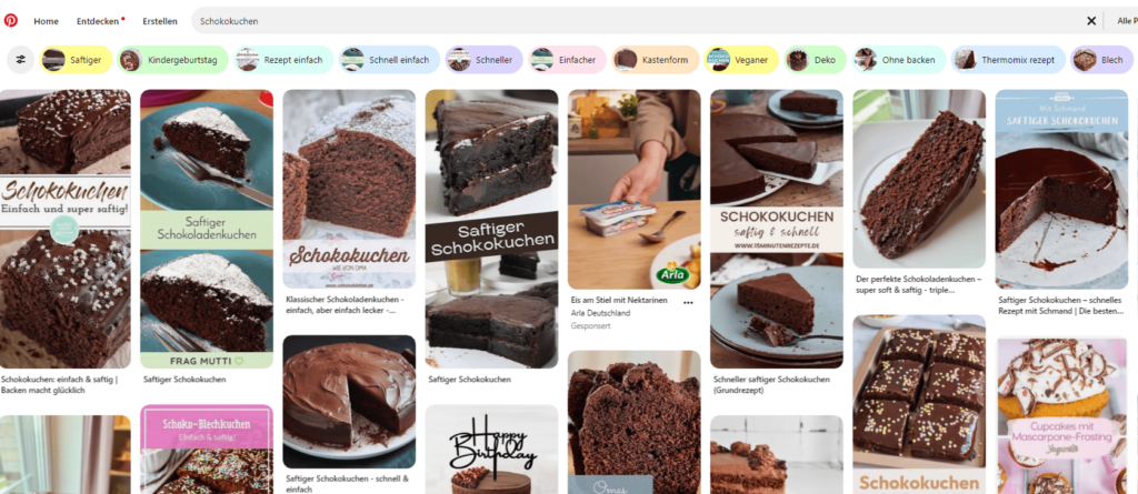 Ergebnis der Guided Search auf Pinterest für das Keyword Schokokuchen.
