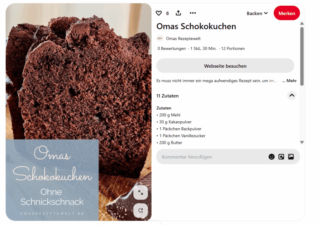 Rezept Rich-Pin eines Schokokuchens